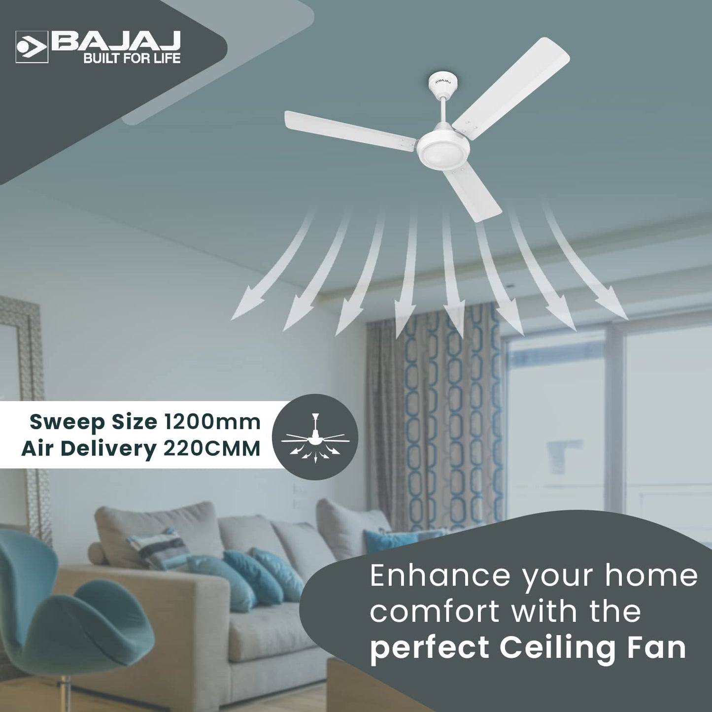 Bajaj Robusta 12S1 1200MM 1 Star Rated Ceiling Fans For Home | BEE Stars Rated Energy Efficient Ceiling Fan | High Air Delivery | 2 Years Warranty 【Base White】
