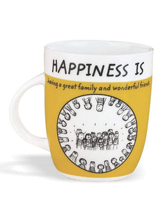 Clay Craft - Happiness is Ceramic Coffee Mugs Alton, Set of 4, 240ml Happiness is, Wonderful Friends Bone China Milk Mug, 350 ml, Multicolour