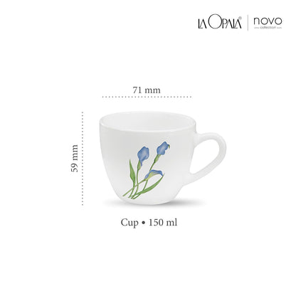 La Opala, Novo Collection Opal Glass Crockery | Cup Lily, Set of 6 | Tender Trio, 150 ml | for Tea & Coffee | Microwave Safe | 100% Vegetarian | Toughened Extra Strong | Super Light | Super White