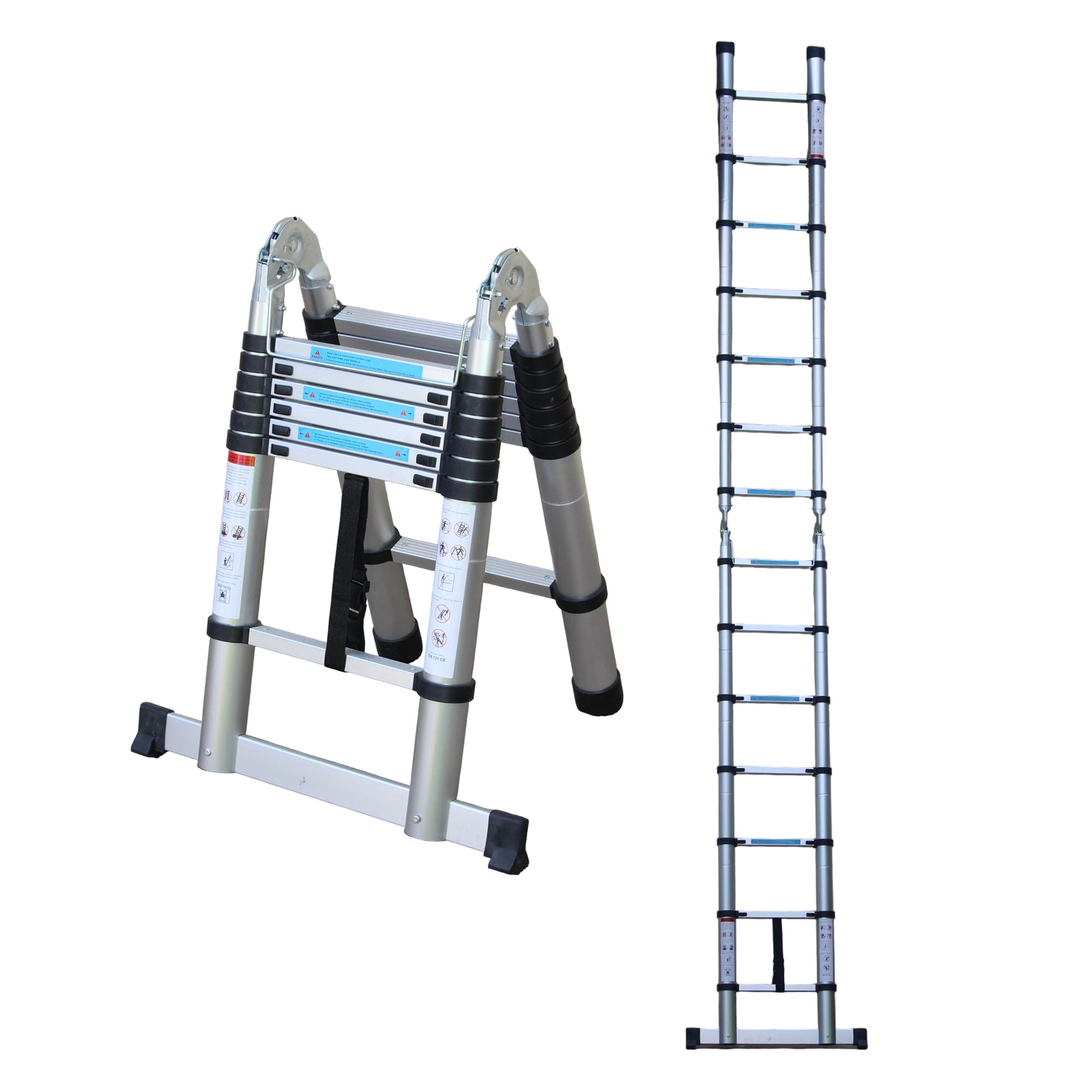 Bonkaso A-Shaped Telescopic Ladder 5 m (16.5 Ft), Premium Aluminum Alloy Folding Extension Ladder, EN131 Certified, 150kg Load Capacity, Anti-Slip Feet, Compact & Portable for Home and Outdoor Use