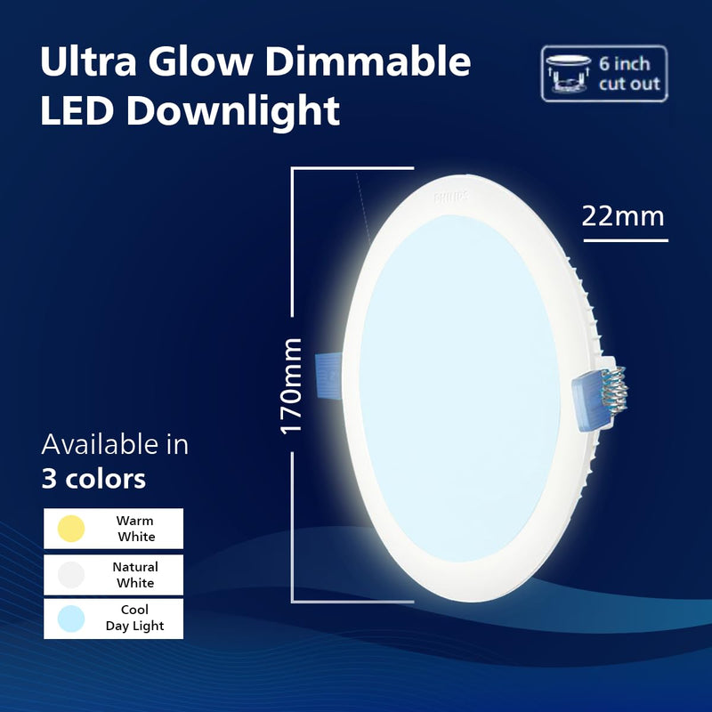 Philips Ultra Glow Dimmable 15-watt Round Ceiling Light (Pack of 4) (Cool Day Light, B0DQ5QTGPL)