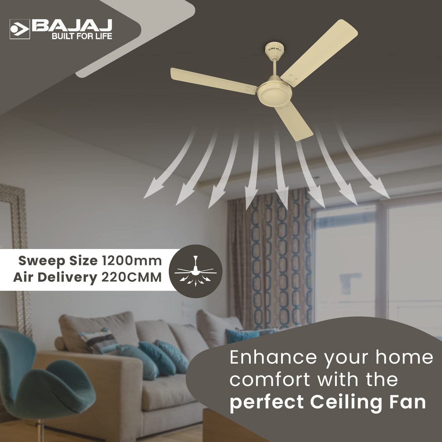 Bajaj Robusta 12S1 1200MM 1 Star Rated Ceiling Fans For Home | BEE Stars Rated Energy Efficient Ceiling Fan | Surgeprotekt Motor | 2 Years Warranty 【Base Ivory】