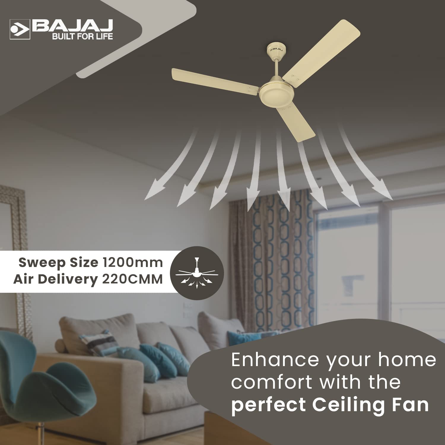 Bajaj Robusta 12S1 1200MM 1 Star Rated Ceiling Fans For Home | BEE Stars Rated Energy Efficient Ceiling Fan | Surgeprotekt Motor | 2 Years Warranty 【Base Ivory】