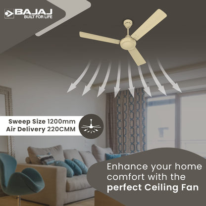 Bajaj Robusta 12S1 1200MM 1 Star Rated Ceiling Fans For Home | BEE Stars Rated Energy Efficient Ceiling Fan | Surgeprotekt Motor | 2 Years Warranty 【Base Ivory】