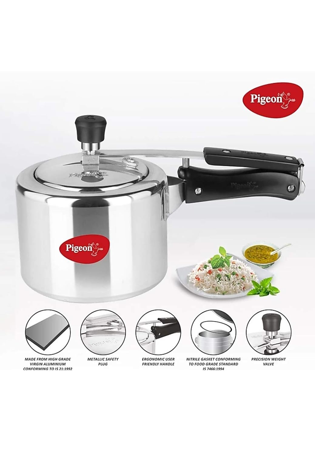 Pigeon Storm 3 Litre Aluminium Innner Lid Pressure Cooker Induction and Gas Stove Compatible