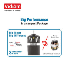 Vidiem Vita 500 W Personal Blender/Mixer/Grinder/Smoothie Maker | 22000 RPM Aria CoolTec Motor | 2 Transparent Jars (500