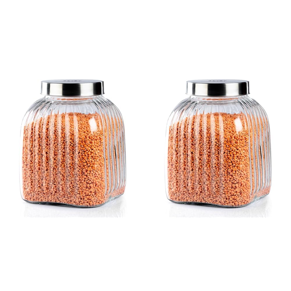 AGARO Elegant Glass Jar 3500 ml, Steel Lid, Storage Glass Container, Transparent, Kitchen Organiser, Multipurpose Jar