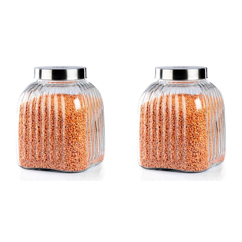 AGARO Elegant Glass Jar 3500 ml, Steel Lid, Storage Glass Container, Transparent, Kitchen Organiser, Multipurpose Jar