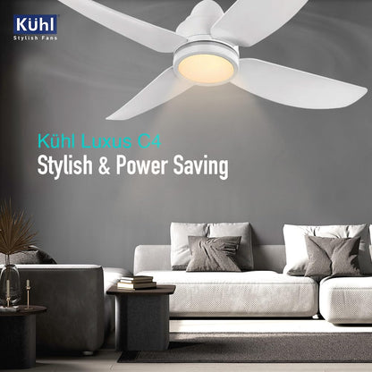 KUHL Luxus C4 1200mm Stylish 65% Power Saving BLDC Ceiling Fan with Remote | Night & Down Light | 29W | BEE 5 Star|Low Noise | IoT –Operate via Mobile & Alexa | Reverse Mode|Free Installation | White