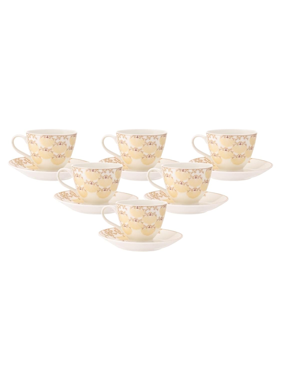Clay Craft Fine Ceramic Cup & Saucer Set of 12-6 Cups & 6 Saucers - 180 ml Each (King Super S389)