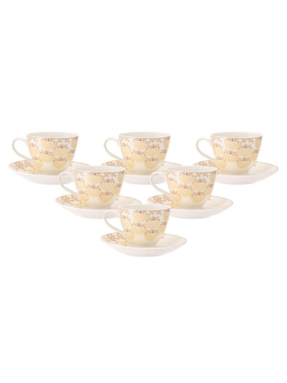 Clay Craft Fine Ceramic Cup & Saucer Set of 12-6 Cups & 6 Saucers - 180 ml Each (King Super S389)