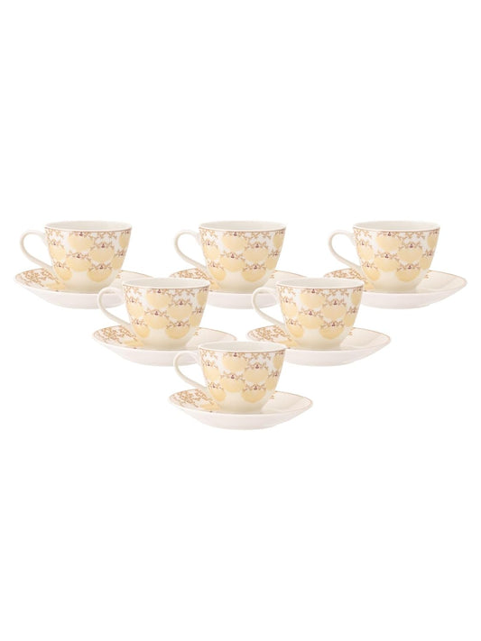 Clay Craft Fine Ceramic Cup & Saucer Set of 12-6 Cups & 6 Saucers - 180 ml Each (King Super S389)