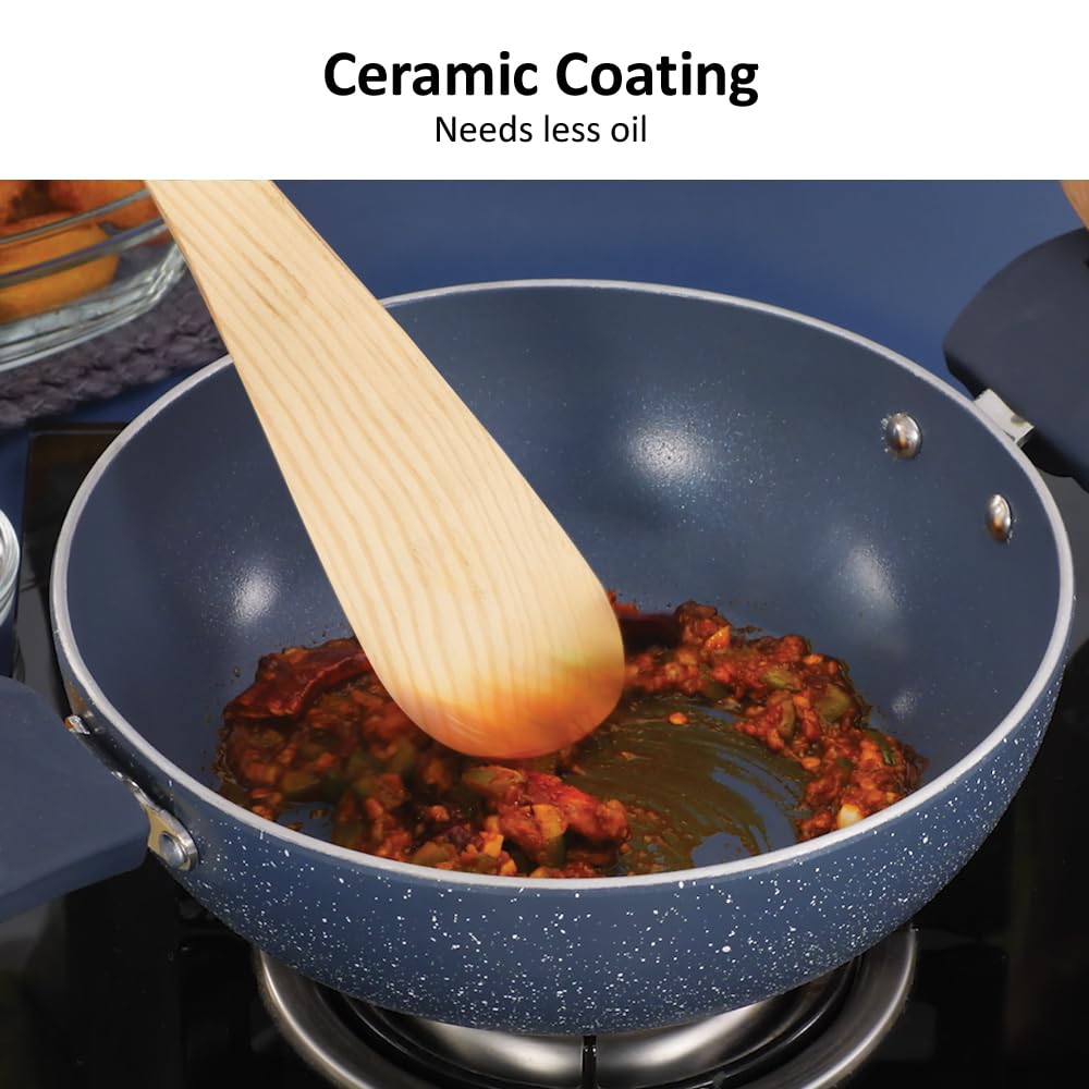 Hawkins Ceramic Nonstick 3-Piece Kitchen Gift Set - 1.75 L Deep Kadhai, 16 cm Frying Pan and 24 cm Tava, Grey (24ICGP)