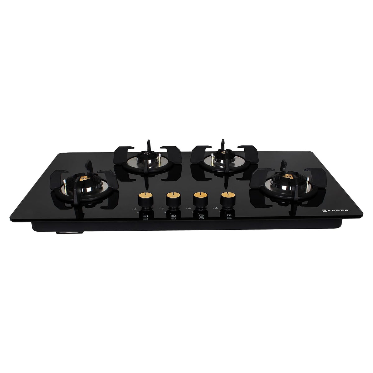 Faber Hob/Hobtop 4 Brass Burner Auto Ignition Glass Top Gas Stove(Maxus HT904 CRS BR CI AI) Black