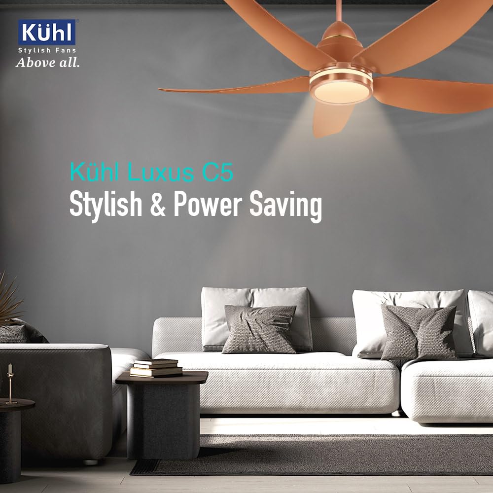 KUHL Luxus C5 1320mm Stylish 65% Power Saving BLDC Ceiling Fan with Remote |Night & Down Light | 29W | BEE 5 Star | Low Noise | IoT Operate via Mobile & Alexa | Reverse Mode |Free Installation|Copper