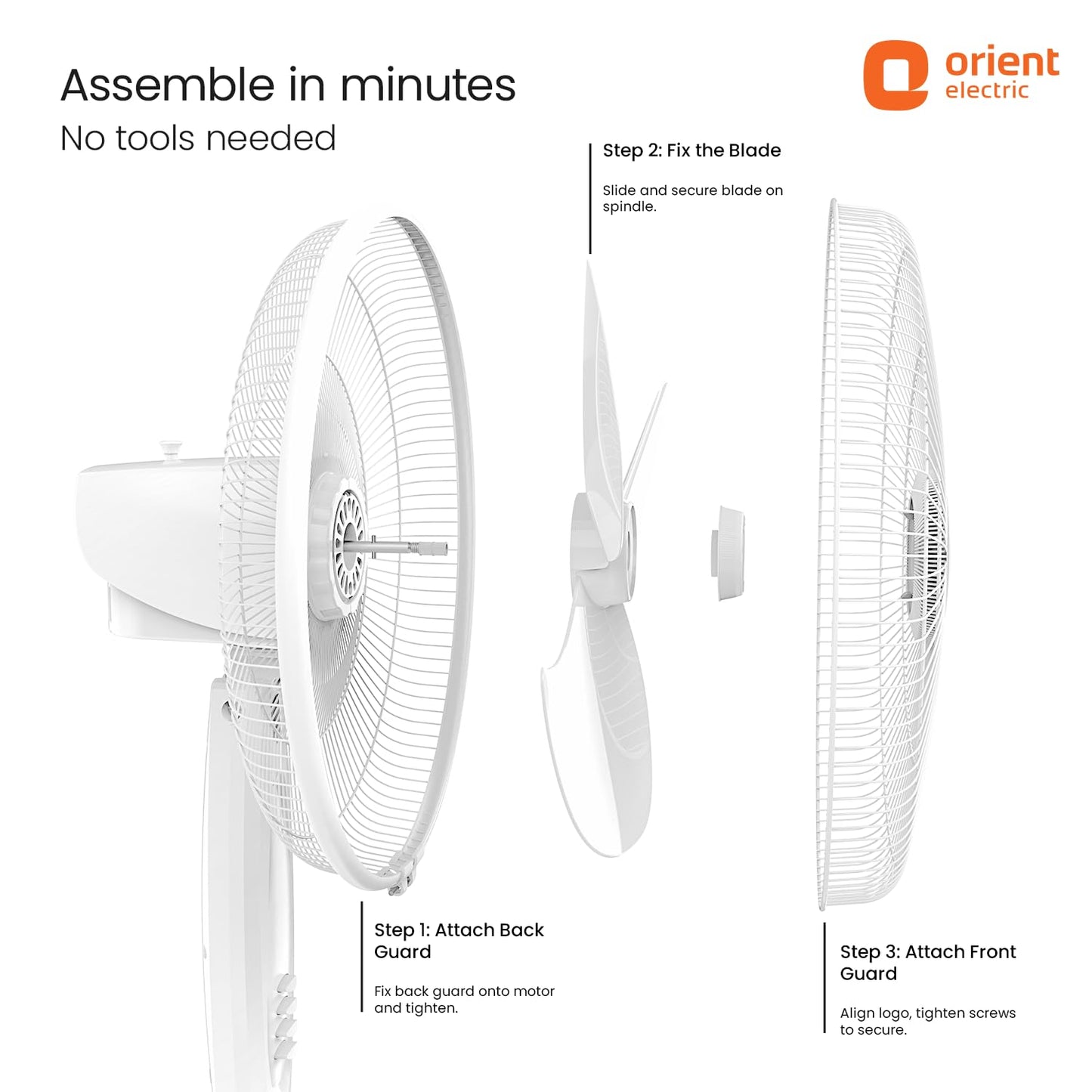 Orient Electric Stand 87 Pedestal Fan | High Speed 2100 RPM 95 CMM | 100% Copper Motor | 90 Degree Oscillation and Tilt | Adjustable Height | 3 Speed | Military Grade Guard| White
