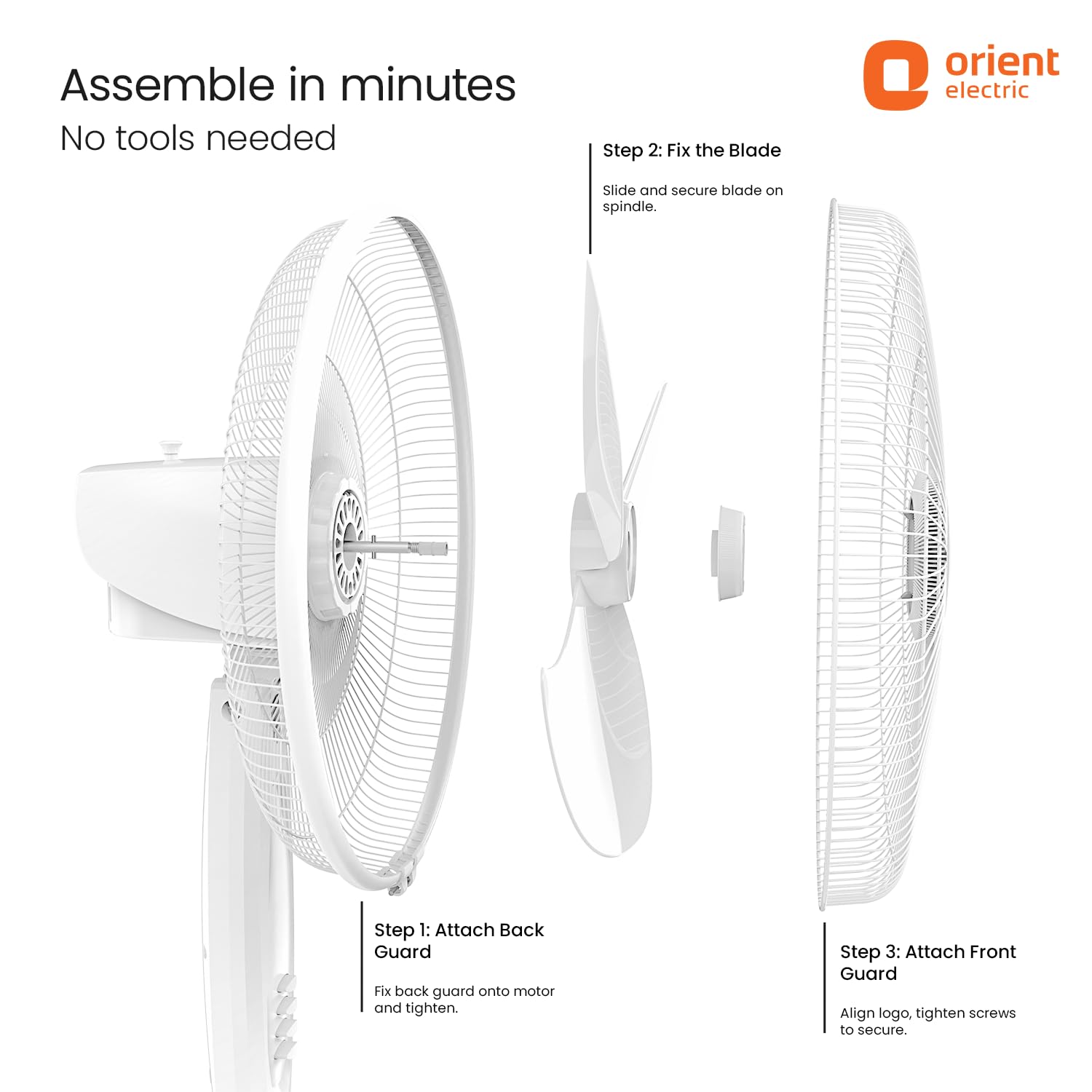 Orient Electric Stand 87 Pedestal Fan | High Speed 2100 RPM 95 CMM | 100% Copper Motor | 90 Degree Oscillation and Tilt | Adjustable Height | 3 Speed | Military Grade Guard| White