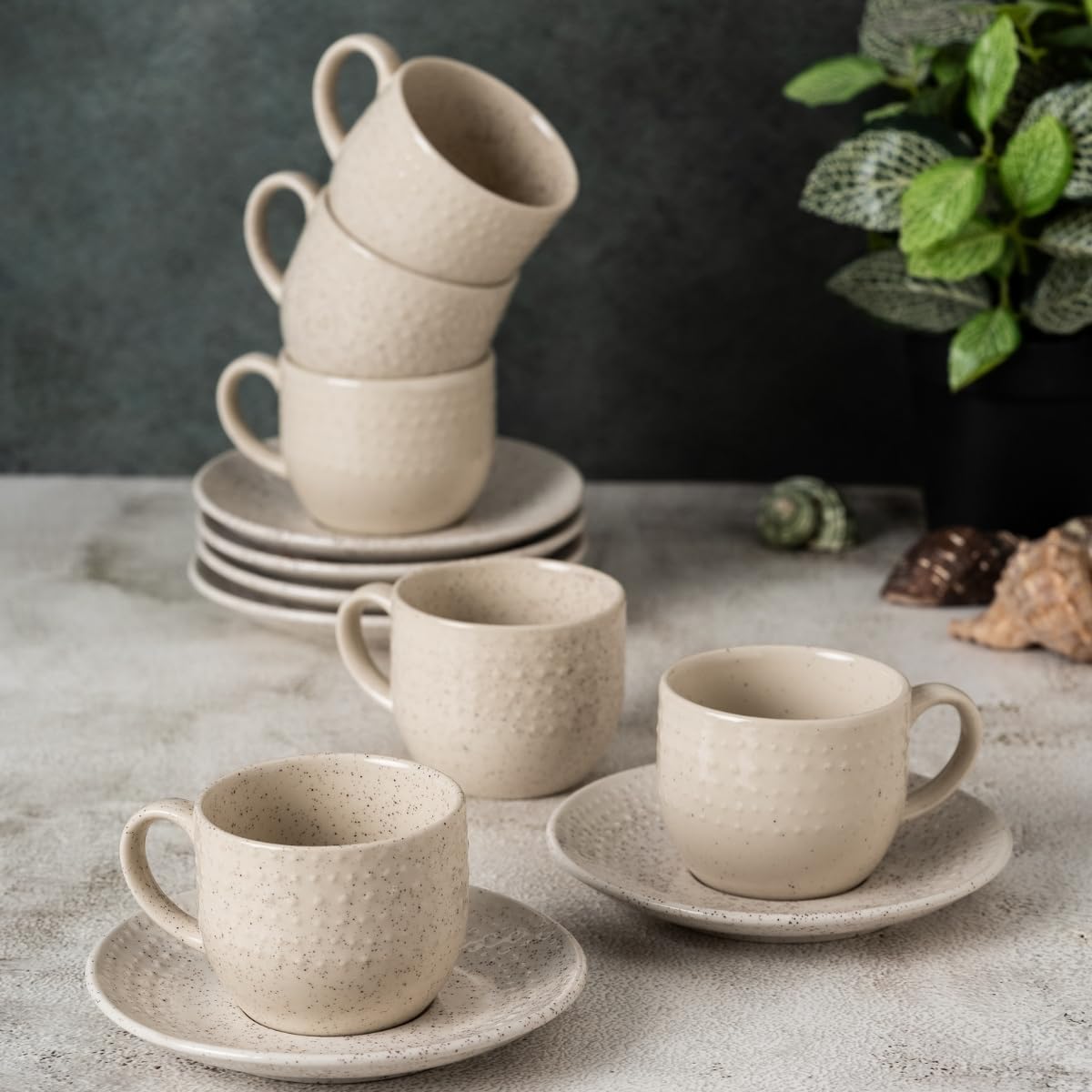 Clay Craft Fine Ceramic Apex Green Cups & Saucer, Set of 12, Cups for Tea & Coffee, Gift Set, Elegant Design for Home and Kitchen and Can Be Gifted to Your Loved Ones On Any Occassions