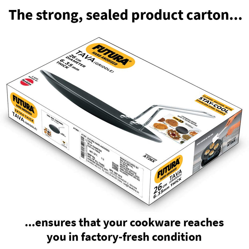 Hawkins Futura 26 cm Tava, Hard Anodised Tawa with Stainless Steel Handle, Extra Thick Tawa, Black (AT26X)