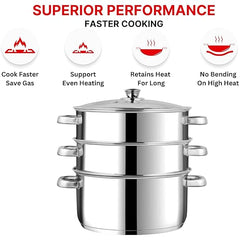 Vinod Stainless Steel 3 Tier Steamer Set (Induction Friendly) - 30 cm