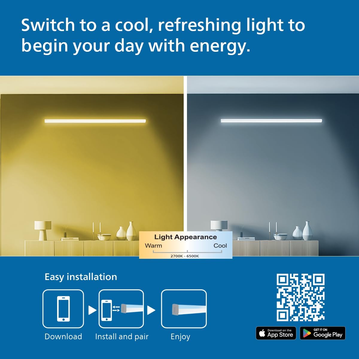 Philips 20W Smart Wi-Fi Tunable White LED Batten Light (Pack of 2)