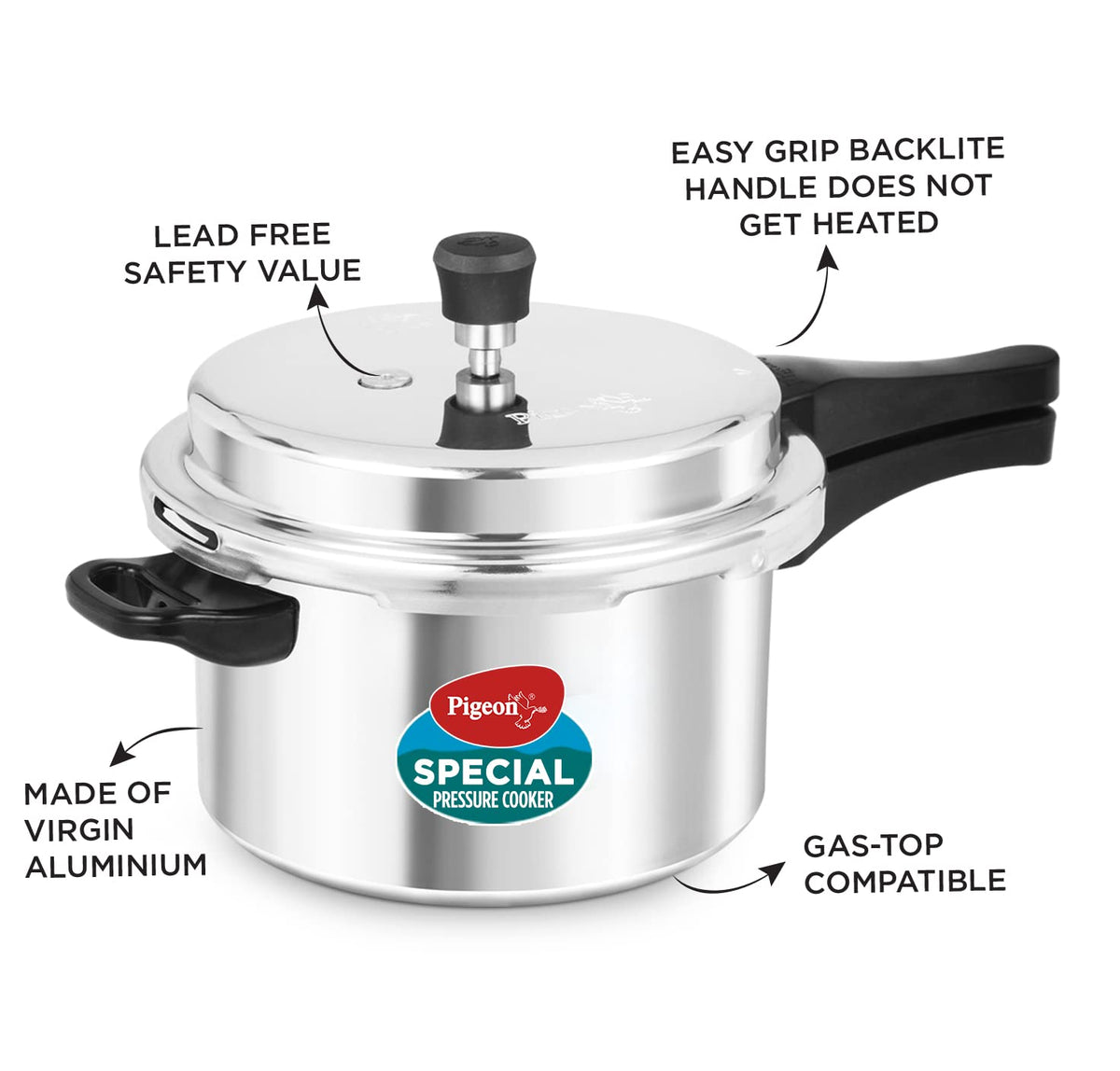 Pigeon by Stovekraft Aluminium Outer Lid Pressure Cooker (Silver)