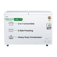 Haier HFC-320DPW4, Double Door Convertible Deep Freezer, 5 Side Freezing, Dual Condenser, Inside Metal Liner with 70mm Puff Thickness (White 310L)