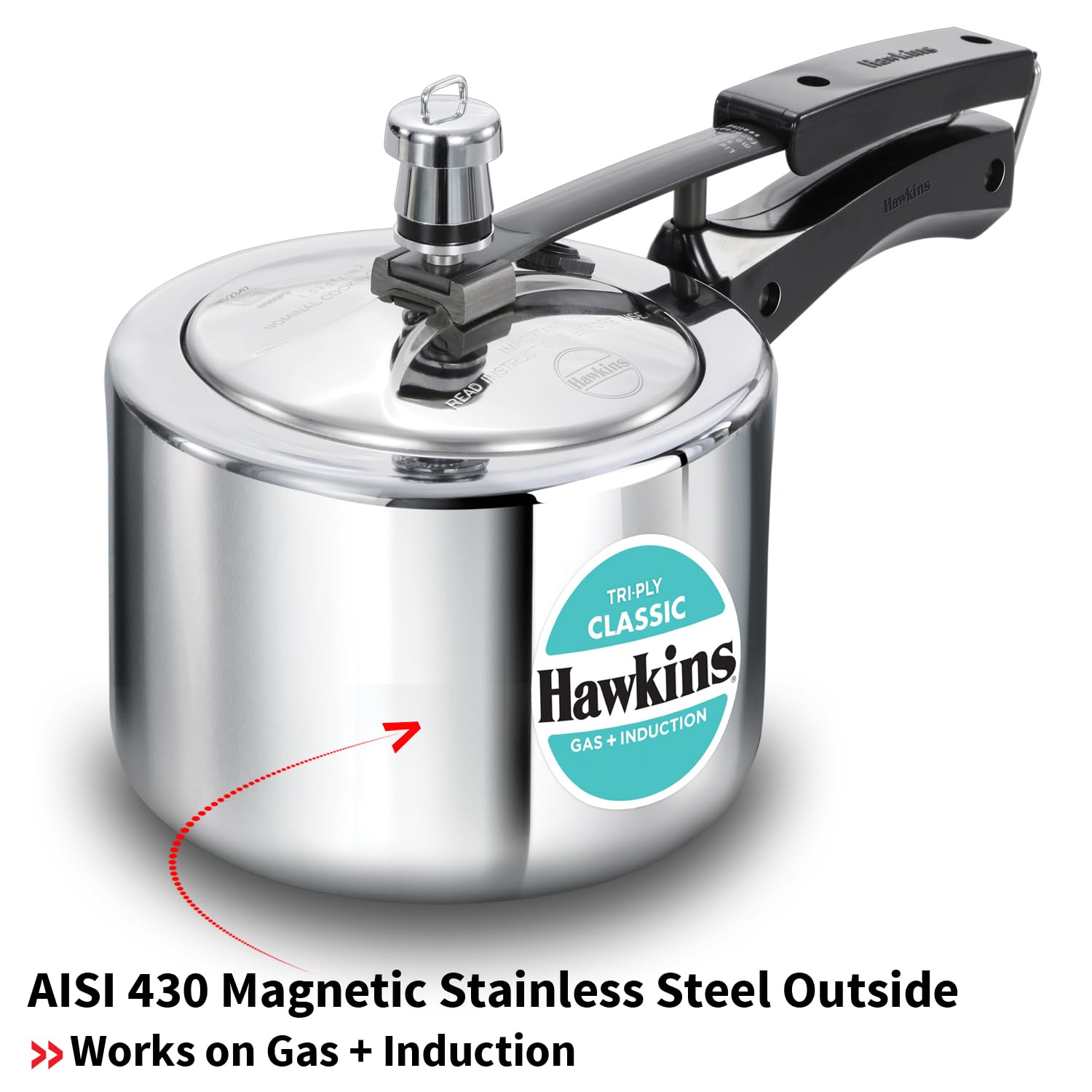 Hawkins Triply 2 Litre Classic Pressure Cooker, Triply Stainless Steel Induction Inner Lid & Small Cooker, Silver (SSTCL20)