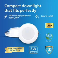 Philips 3 Watt Starfit 2 inch Concealed JB Ceiling Light