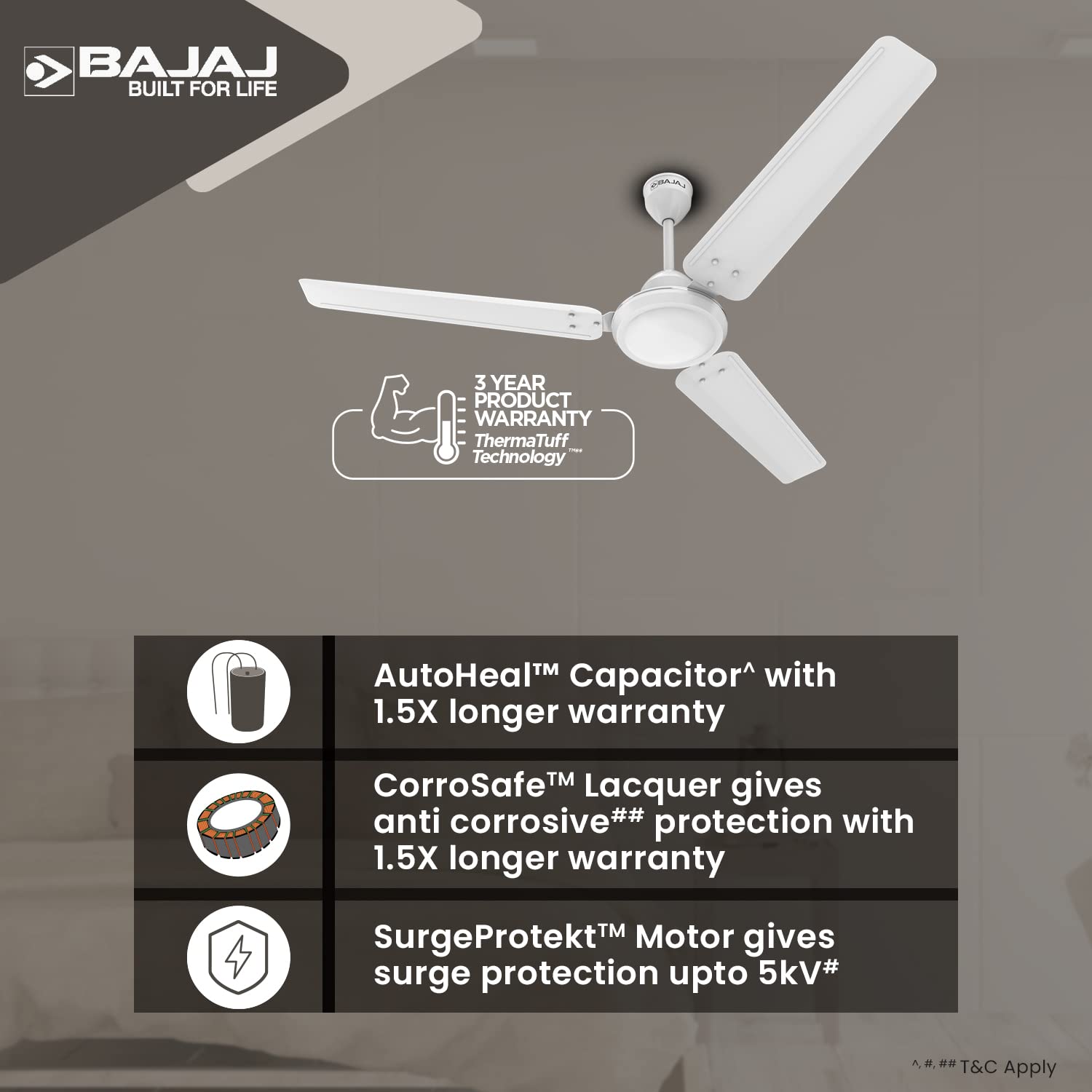 Bajaj Durato 12S1 1200MM (48") Ceiling Fans For Home | BEE Star Rated Energy Efficient Ceiling Fan | Thermatuff Technology™ | High Air Delivery & High Speed 400 RPM | 3-Yr Warranty 【White】