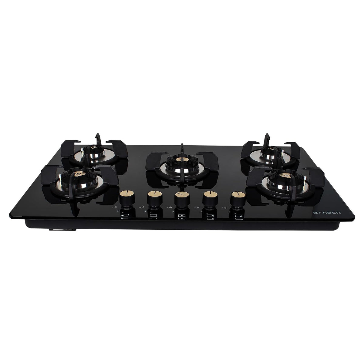 Faber Hob/Hobtop 5 Brass Burner Auto Electric Ignition Glass Top (Maxus HT905 CRS BR CI AI) Black