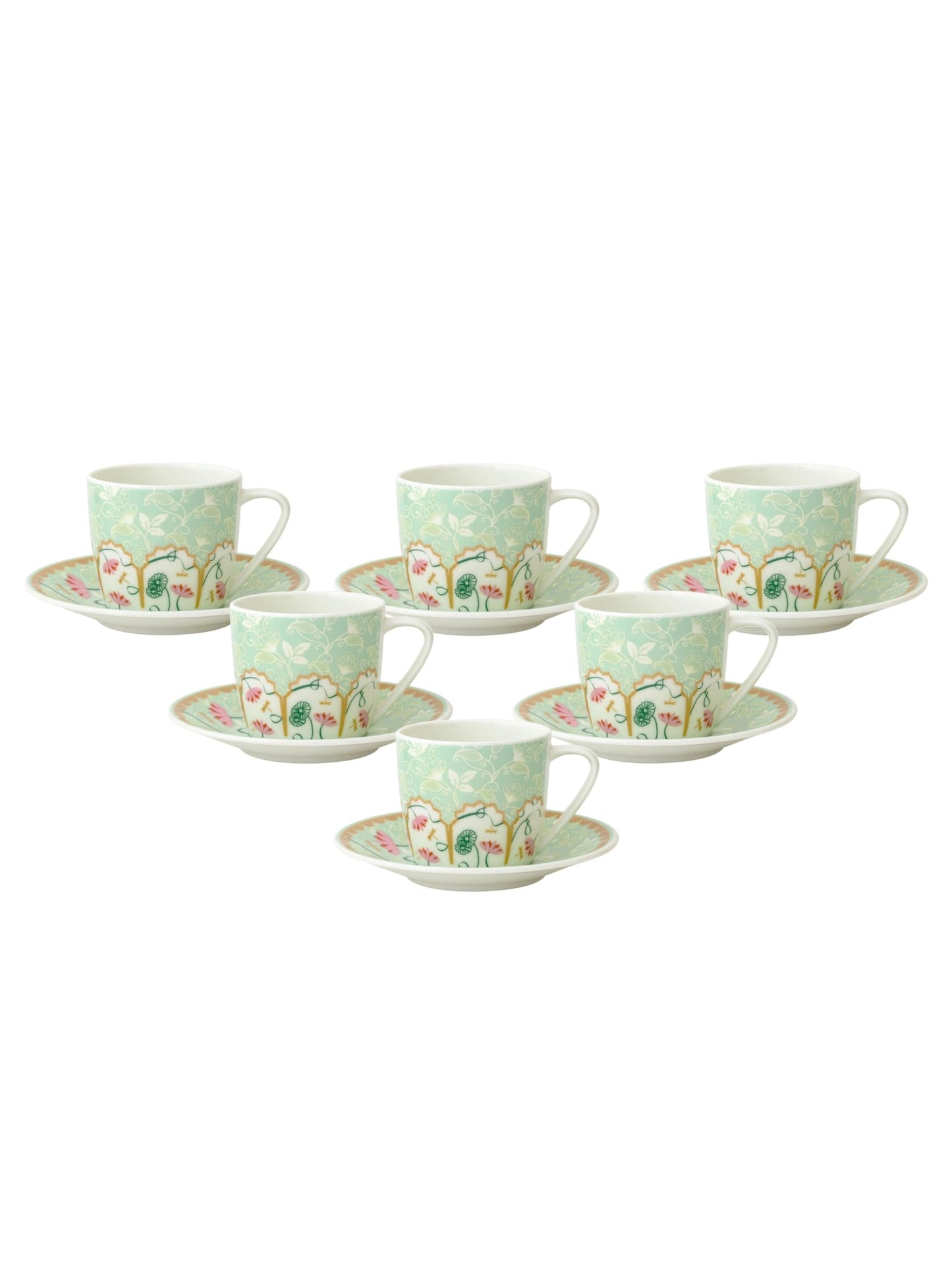 Clay Craft Fine Ceramic Printed Tea/Coffee Cup and Saucer Set of 12 (6 Cups + 6 Saucers) - 180 ml Each (Pink)