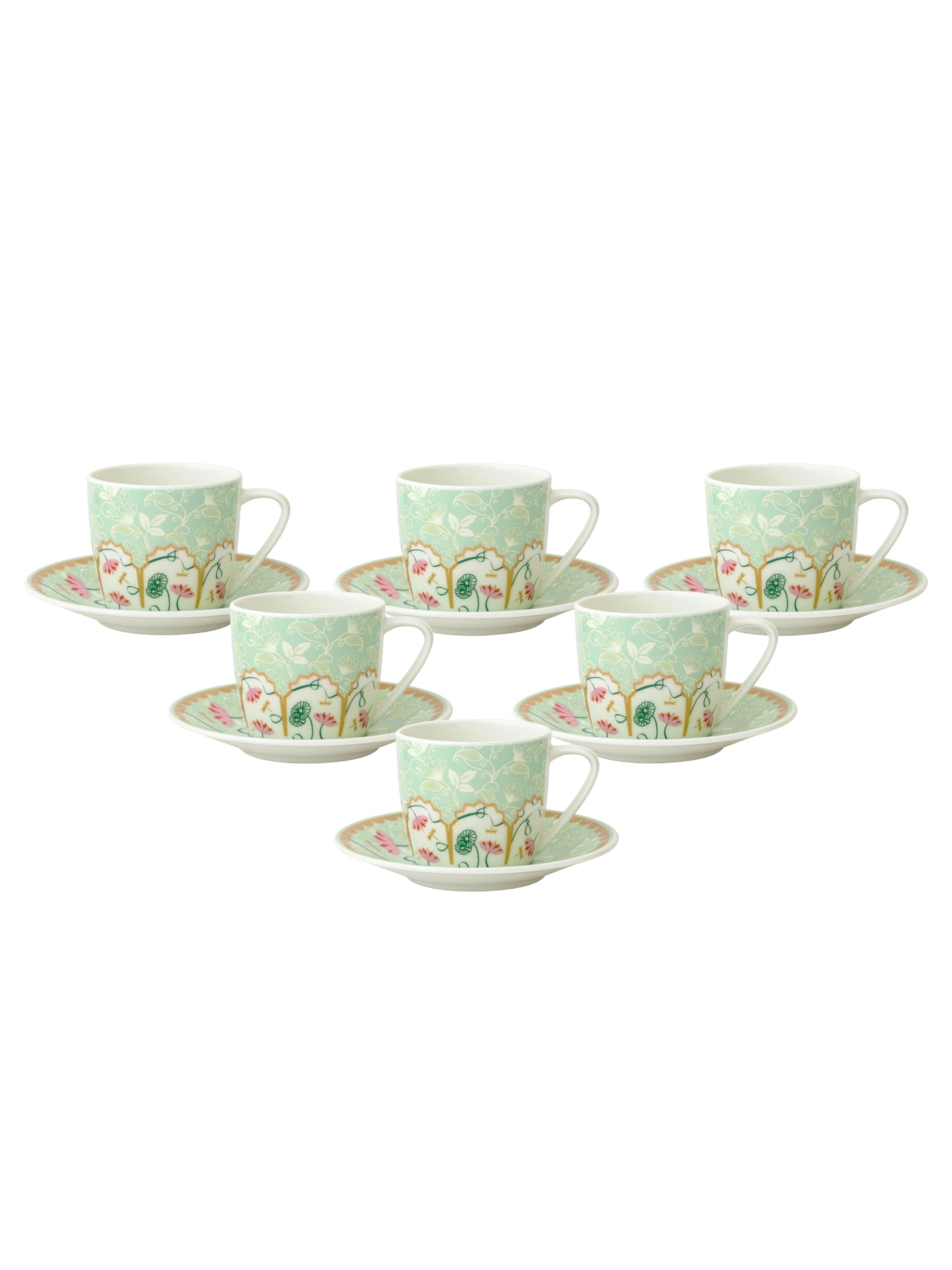 Clay Craft Fine Ceramic Printed Tea/Coffee Cup and Saucer Set of 12 (6 Cups + 6 Saucers) - 180 ml Each (Pink)