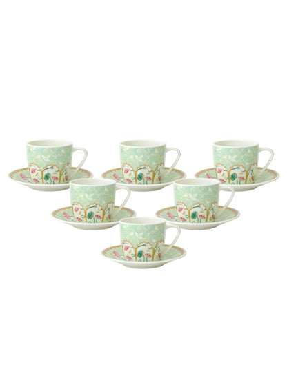 Clay Craft Fine Ceramic Printed Tea/Coffee Cup and Saucer Set of 12 (6 Cups + 6 Saucers) - 180 ml Each (Pink)