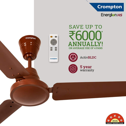 Crompton Energion HS 1200 mm BLDC Ceiling Fan with Remote Control | BEE 5 Star Energy Rating | ActivBLDC Technology | Anti-Rust | Superior Air Delivery | 5 Year Manufacturer Warranty | Brown