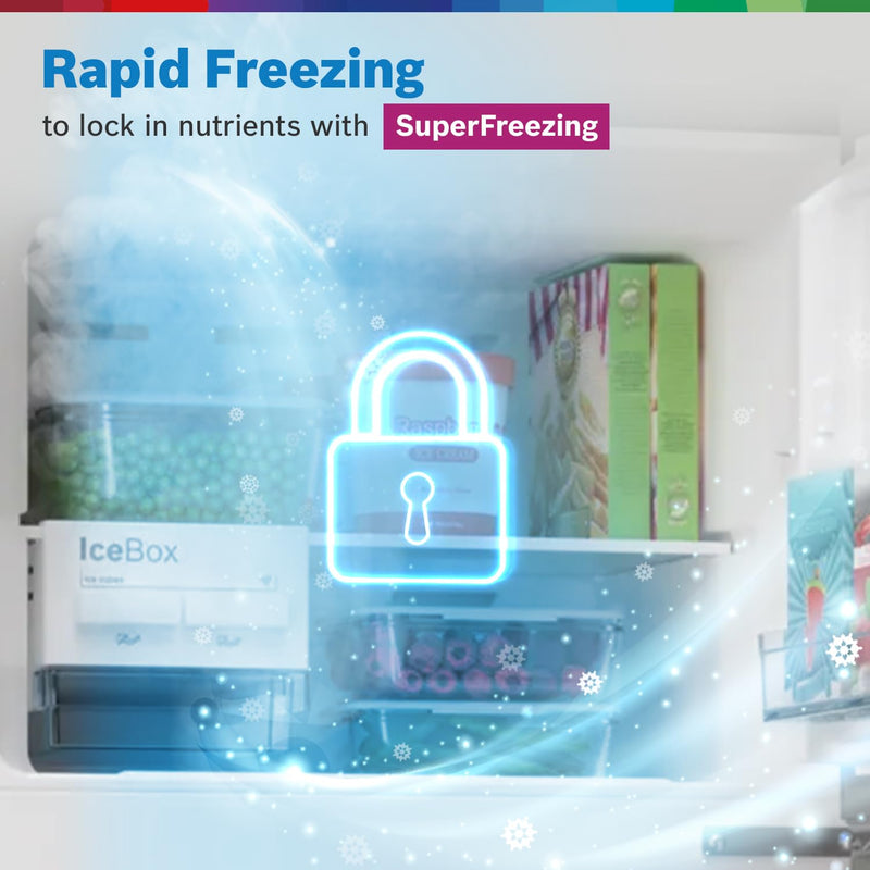 Bosch 243L 3 Star Inverter Frost free Double Door Refrigerator (2023 Model, CTC27S031I, 6-in-1 Convertible, 18 Hours Cooling Retention, Digital Display, Super Freeze, 80min Covert, Silver Inox)