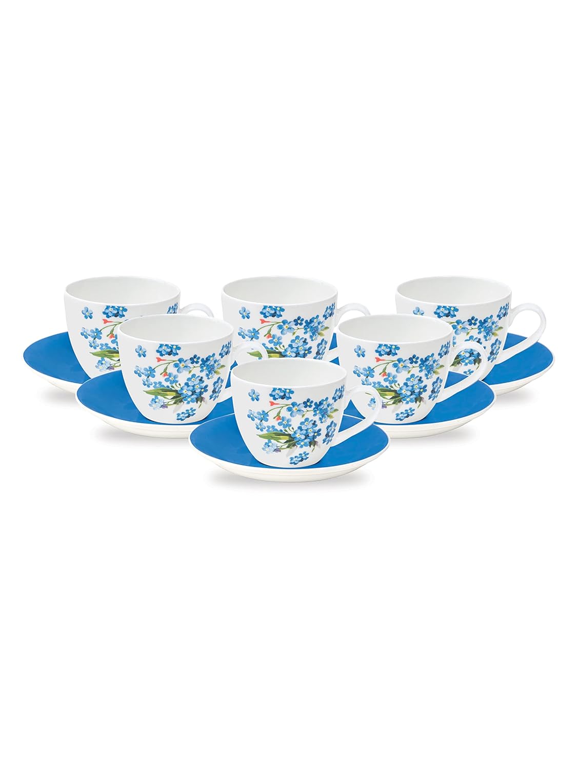 Clay Craft Cream Imperial Cup & Saucer 180ml, Set of 12 (6 Cups + 6 Saucers) Blue