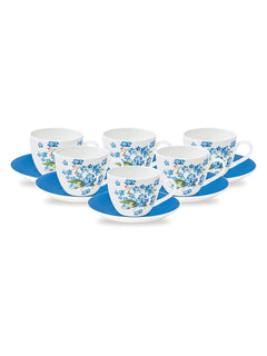 Clay Craft Cream Imperial Cup & Saucer 180ml, Set of 12 (6 Cups + 6 Saucers) Blue