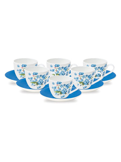 Clay Craft Cream Imperial Cup & Saucer 180ml, Set of 12 (6 Cups + 6 Saucers) Blue