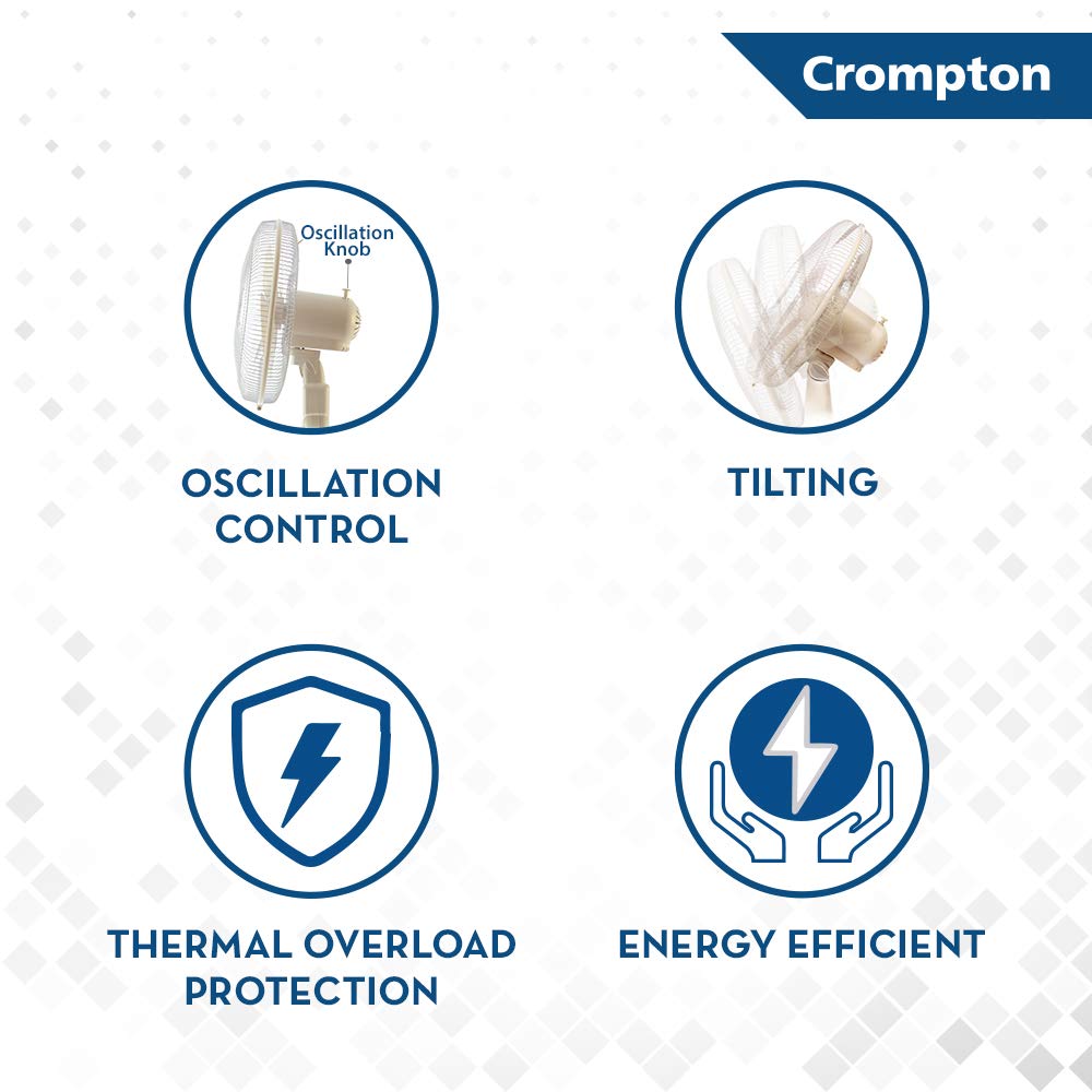 Crompton High Flo Neo High Speed 400 mm (16 inch) 50W Oscillating Pedestal Fan (KD White)-4
