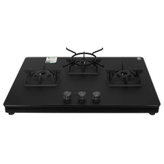 Faber Evoke 3 Burner 65Cm Cooktop |Auto Ignition| |Metal Knobs| MS Diamond coated Pan Support | Matt Black Glass Finish 