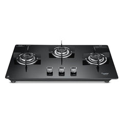 Prestige Efficia Convertible 3 Burner Glasstop Hob|One-Touch Advance Auto-Ignition|Cast-Iron Pan Support|Toughened Glass|SABAF Burners|Ultra-Slim Body|5 Years Warranty on Glass|Black