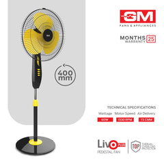 GM Livo Plus 400 mm NS Pedestal Fan (Yellow)-3