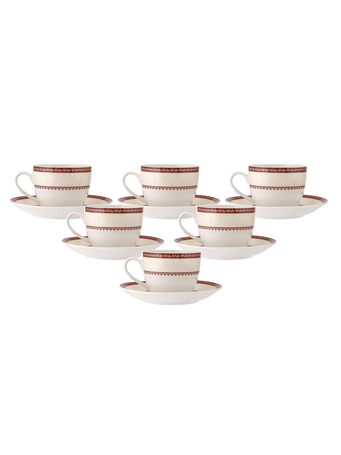Clay Craft Fine Ceramic Cream Cup & Saucer Set of 12 (6 Cups + 6 Saucers) - 180 ml Each (S312)