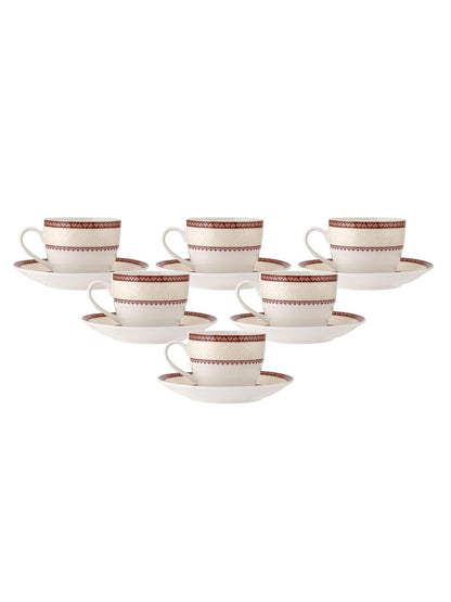 Clay Craft Fine Ceramic Cream Cup & Saucer Set of 12 (6 Cups + 6 Saucers) - 180 ml Each (S312)