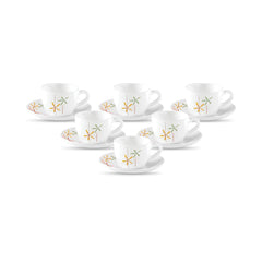 La Opala, Novo Collection Opal Glass Crockery | Cup & Saucer Princess, Set of 12 | Autumn Flower, 150 ml | for Tea & Coffee | Microwave Safe | 100% Vegetarian | Extra Strong | Super Light & White