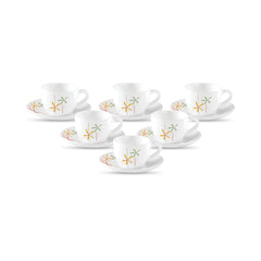 La Opala, Novo Collection Opal Glass Crockery | Cup & Saucer Princess, Set of 12 | English Lavender, 150 ml | for Tea & Coffee | Microwave Safe | 100% Vegetarian | Extra Strong | Super Light & White