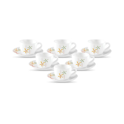La Opala, Novo Collection Opal Glass Crockery | Cup & Saucer Princess, Set of 12 | Radiant Curves, 150 ml | for Tea & Coffee | Microwave Safe | 100% Vegetarian | Extra Strong | Super Light & White