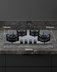 Sujata Hob Gas Stove 4 Burners Glass Top | 5 Years Warranty | 4 Burner Gas Stove Glass Top Auto Ignition, CookTop cum Hob Top, LPG & PNG Compatible, Brass Burner (Indium Auto Ignition - Black)