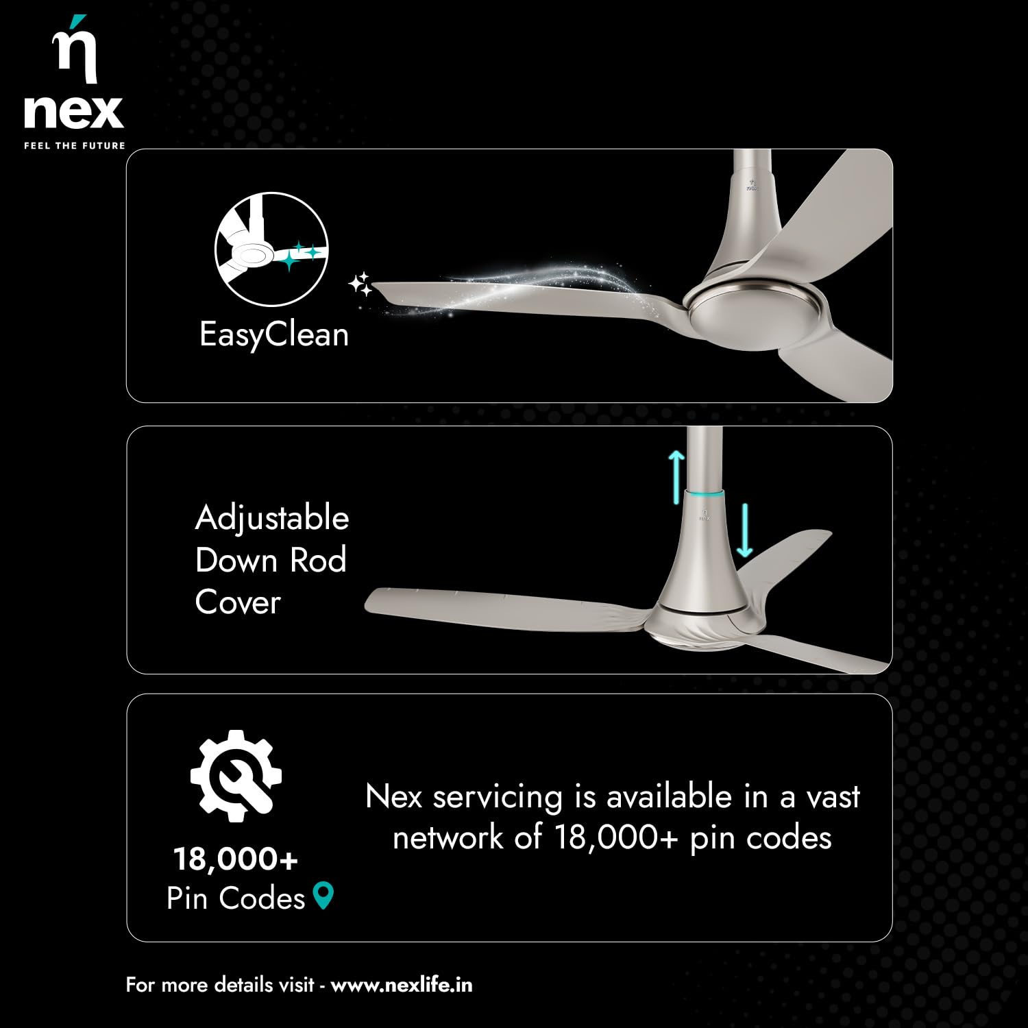NNEX Dryft A90 1200 mm | BEE star Rated Premium Ceiling Fan | 20% Higher Air Thrust* | Airfluence™ ABS Blades For Low Noise | Adjustable Downrod | 2-Yr Warranty | Free Installation | Slate Gold
